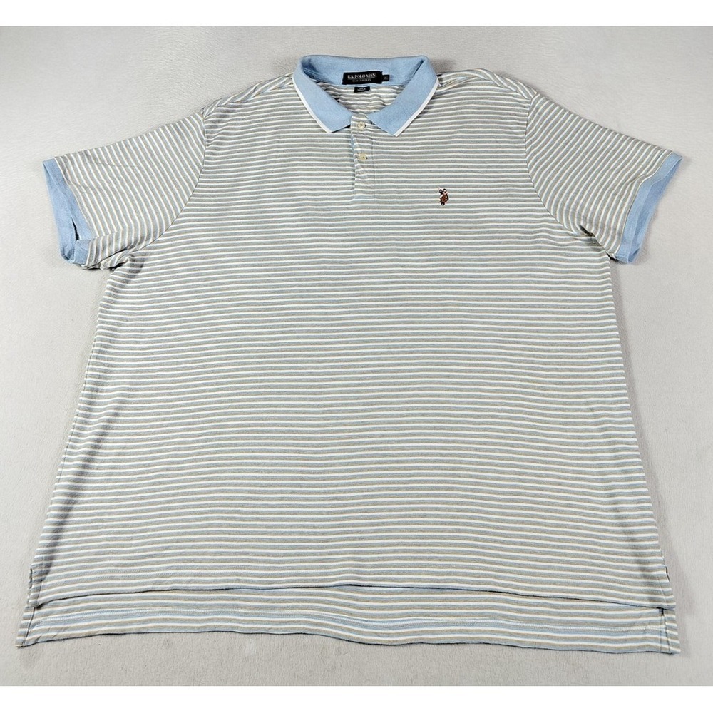 U.S. Polo Assn. Polo Shirt‎ Mens 3XL Blue Stripe Luxury Feel Cotton Blend Preppy